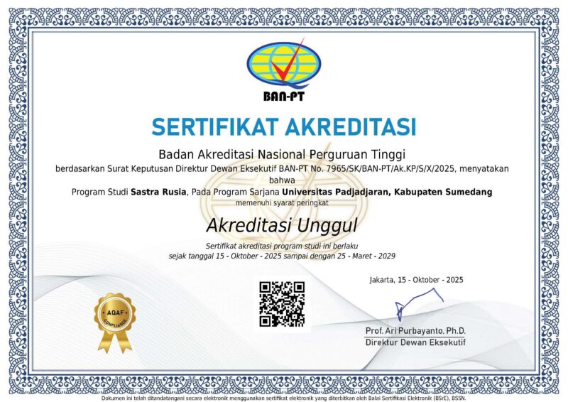 Akreditasi Unggul Prodi Sastra Rusia Unpad